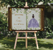 Printed Lavendar Princess Birthday Sign Quinceañera Floral Welcome Sign Sweet 16 Decor 15th Anos Foamboard Once Upon a Time Fairytale Poster