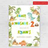 Printed Dino Birthday Welcome Sign, Dinosaur Party Foamboard, Little Dino Entrance Sign, Boys Birthday Poster Paper, Roar Animal Theme Decor