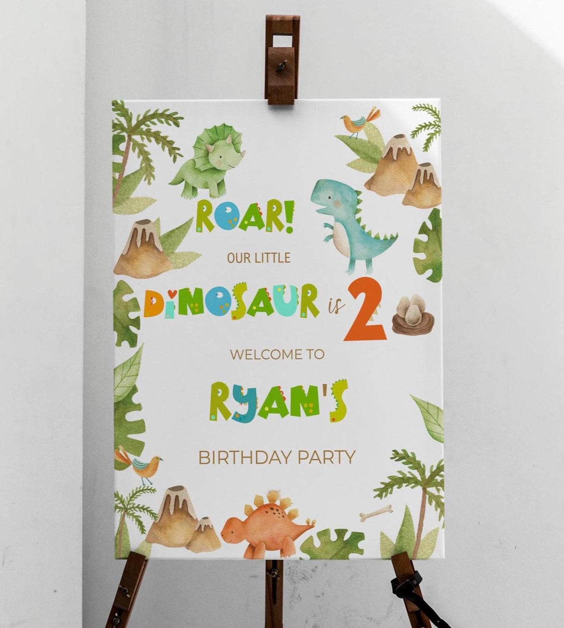 Printed Dino Birthday Welcome Sign, Dinosaur Party Foamboard,