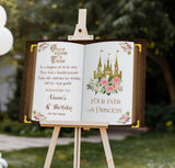 Printed 4th Princess Birthday Welcome Sign Pink Floral Princess Foamboard
