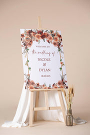 Printed Terracotta Flower Wedding Sign Autumn floral Engagement Welcome Foamboard Boho Bridal Shower Decor Fall Thanksgiving Entrance Poster