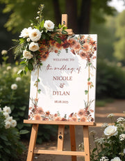 Printed Terracotta Flower Wedding Sign Autumn floral Engagement Welcome Foamboard Boho Bridal Shower Decor Fall Thanksgiving Entrance Poster