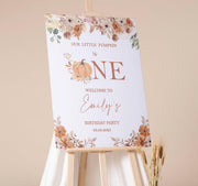 Printed Autumn First Birthday Sign Boho Rustic Little Pumpkin Foamboard