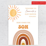 Sunshine Rainbow Boho Retro Boy Baby Shower Entrance Poster