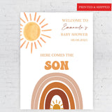Sunshine Rainbow Boho Retro Boy Baby Shower Entrance Poster