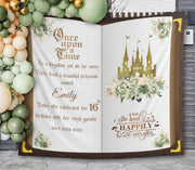 Sage Green Princess Birthday Decor Custom Princess Birthday Backdrop Girl Floral Birthday Banner Sweet 16 First Birthday Once Upon a Time