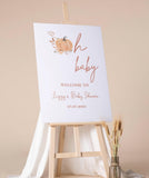 Printed Pumpkin Oh Baby Welcome Sign Autumn Baby Shower Foamboard Boho Fall Baby Shower Decor Simple Modern Terracotta Poster Paper