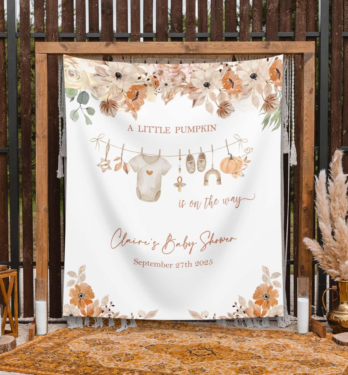 Fall Pumpkin Baby Shower Decor Baby Clothes Banner Little Pumpkin On the Way