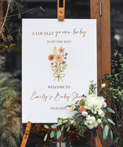 Printed Baby Shower Welcome Sign Wildflower Bow Foamboard A Locally Grown Baby Shower Decor Homegrown Cute Baby Sprinkle Entrance Sign