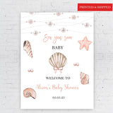 Sea You Soon Baby Shower Welcome Sign Printed Shell Coquette Bow Foamboard Sea Creatures Poster Decor Custom Baby Shower Entrance Sign