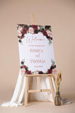 Printed Wedding Welcome Sign Burgundy Blush Floral Foamboard Autumn Wedding Reception Decor Custom Engagement Wedding Shower Poster