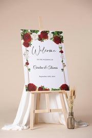 Red  White Roses Decor Red Flowers Bridal Poster Engagement Entrance Sign