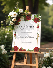 Printed Wedding Welcome Sign Elegant Wine color Floral Foamboard