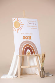 Printed Baby Shower Sign Son Sun Rainbow Baby Sprinkle Foamboard Sunshine Rainbow Boho Retro Boy Baby Shower Entrance Poster