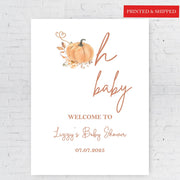 Printed Pumpkin Oh Baby Welcome Sign Autumn Baby Shower Foamboard Boho Fall Baby Shower Decor Simple Modern Terracotta Poster Paper