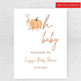 Oh Baby Welcome Sign Boho Fall Baby Shower decor Autumn Baby Shower Foamboard Printed Pumpkin Poster Simple Modern Terracotta Poster Paper