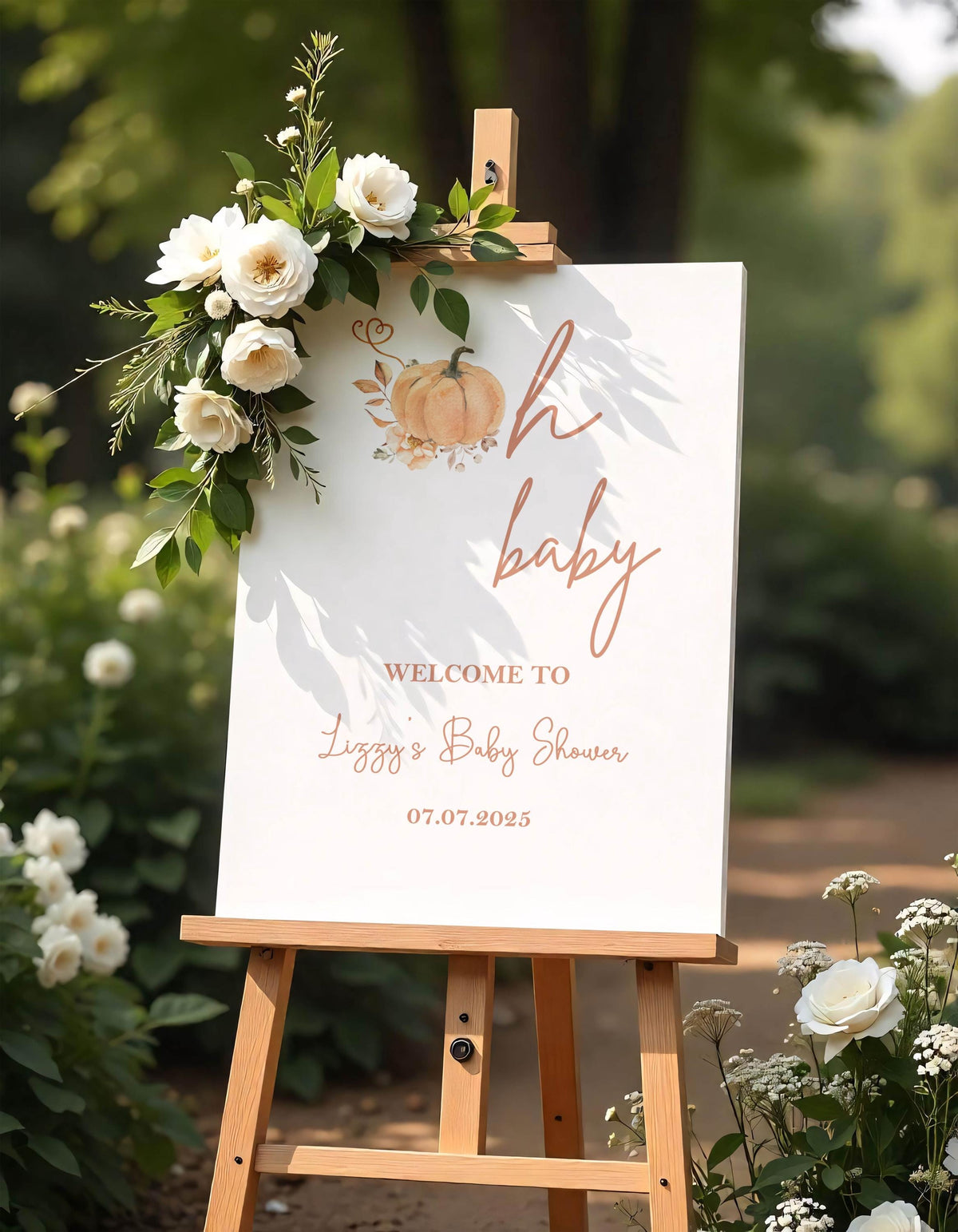 Oh Baby Welcome Sign Boho Fall Baby Shower decor Autumn Baby Shower Foamboard Printed Pumpkin Poster Simple Modern Terracotta Poster Paper