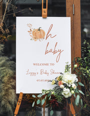 Oh Baby Welcome Sign Boho Fall Baby Shower decor Autumn Baby Shower Foamboard Printed Pumpkin Poster Simple Modern Terracotta Poster Paper