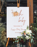Printed Pumpkin Oh Baby Welcome Sign Autumn Baby Shower Foamboard Boho Fall Baby Shower Decor Simple Modern Terracotta Poster Paper