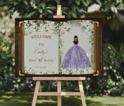 Lavender Princess Birthday Sign Printed Quince Floral Welcome Sign Sweet 16 Decor 15th Anos Foamboard Once Upon a Time Fairytale Poster