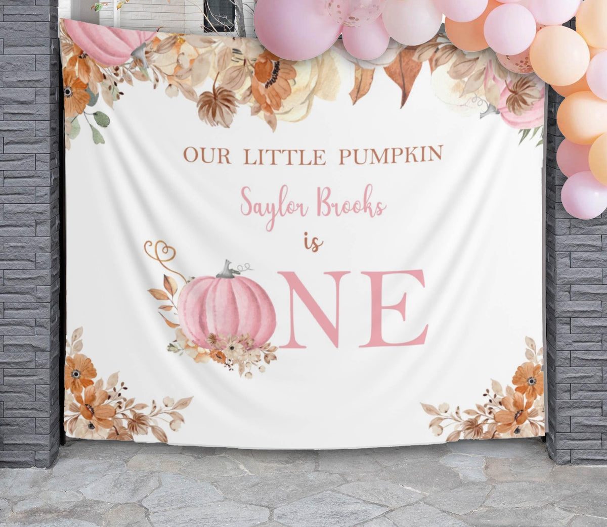 Pink Pumpkin First Birthday Decor One Year Fall Backdrop Girl 1st Autumn Birthday Banner