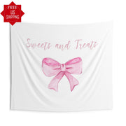 Custom Bow Backdrop Sweets and Treats Banner Coquette Bow Birthday Decor Girl Pink Ribbon Party Banner Baby Shower Sign Watercolor Bow