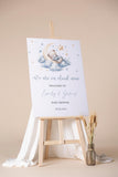 Printed Baby Shower Sign We are on Cloud 9 Welcome Foamboard Blue Bear Decor Cloud Moon Stars Entrance Poster Personalized Baby Sprinkle