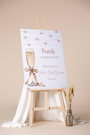 Printed Pearls Prosecco Bridal Shower Welcome Sign White Pearl Bridal Shower Foamboard Gold Bow Wedding Shower Entrance Sign Bachelorette