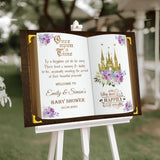 Purple Floral Baby Shower Welcome Sign Printed Princess Book Party Foamboard