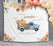 Little Pumpkin Baby Shower Backdrop Autumn Blue Truck Fall Theme Banner