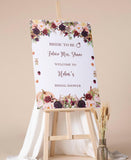 Burgundy Blush Bridal Shower Sign Engagement Welcome Sign Printed Bride to Be Sign Future Mrs Foamboard Blush Floral Wedding Shower Poster