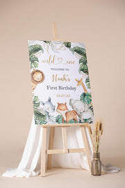 Printed Safari First Birthday Sign Wild One Welcome Sign 1st Birthday Foamboard Jungle First Birthday Poster Jungle Animals Party Decor