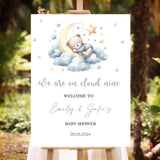 Printed Baby Shower Sign We are on Cloud 9 Welcome Foamboard Blue Bear Decor