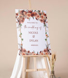 Printed Terracotta Wedding Welcome Sign Personalized Fall Foamboard Boho Floral Poster Custom Autumn Engagement Bridal Shower Decor