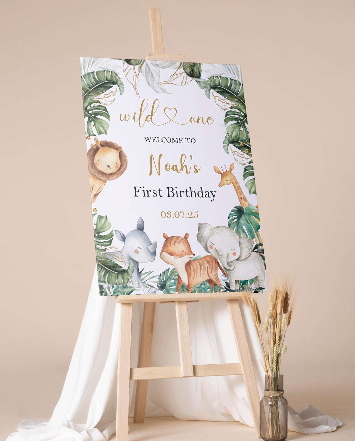 Wild One Birthday Sign First Birthday Welcome Sign Printed Safari 1st Birthday Foamboard Jungle Birthday Poster Boys Animals Party Decor
