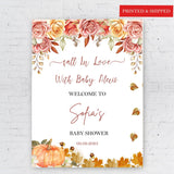 Autumn Fall Baby Shower Welcome Sign Pumpkin Leaves Party Foamboard Gender Neutral Baby Sprinkle Poster Fall in Love Custom Baby Shower Deco