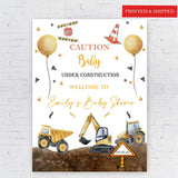 Excavator Trucks Digger Decor Caution Baby Sprinkle Poster
