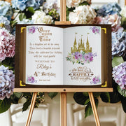 Lavender Princess Birthday Sign Printed Once Upon a Time Foamboard Personalized Purple Floral Castle Poster Custom Fairytale Storybook Decor