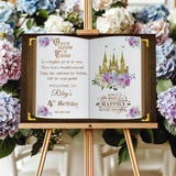 Purple Floral Princess Birthday Sign Printed Once Upon a Time Foamboard Personalized Lavender Castle Poster Custom Fairytale Storybook Decor