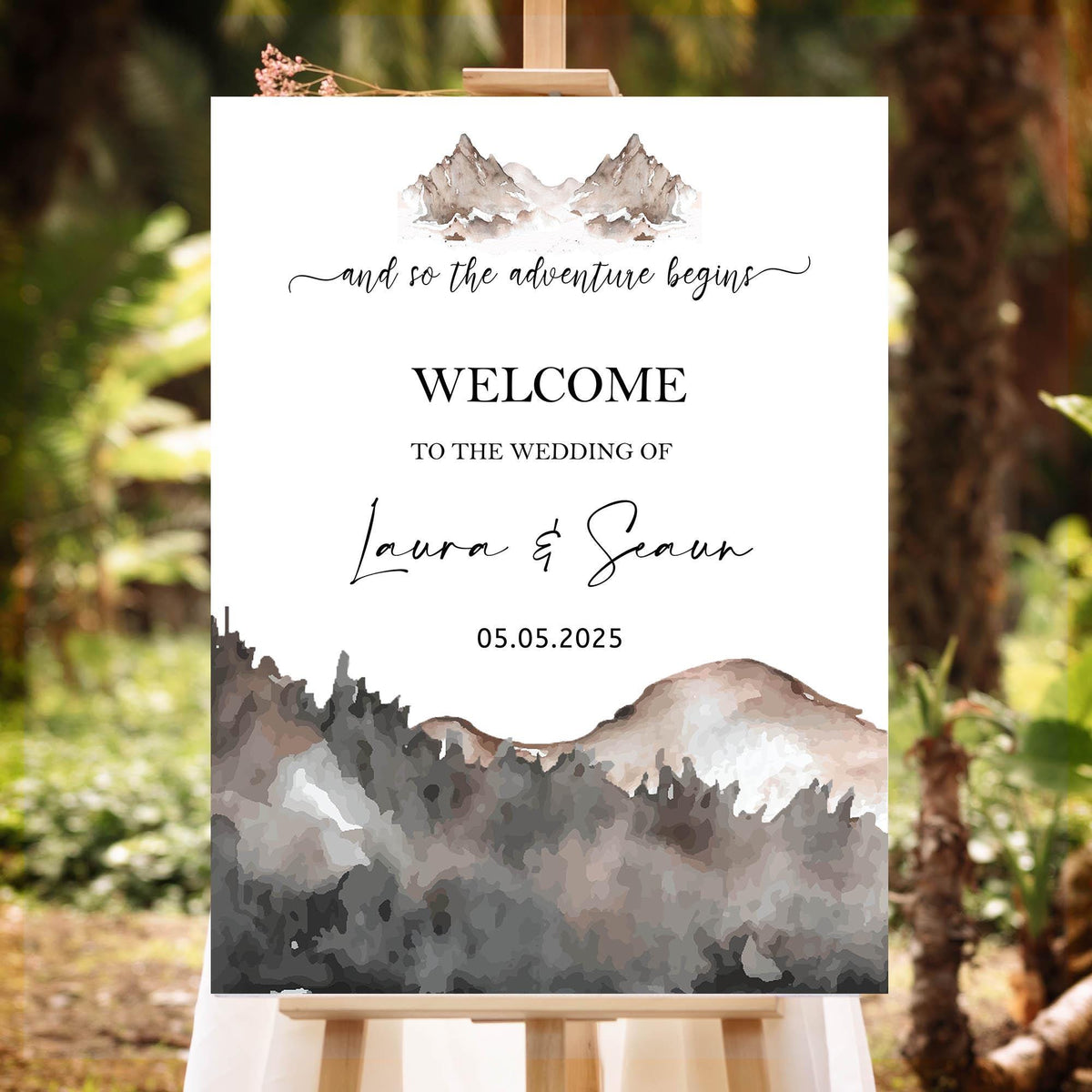 Adventure Begins Welcome Sign Mountain Wedding Reception Foamboard Boho Wedding Poster Elopement Wedding Travel Destination Theme
