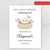 Blue Hearts First Birthday Welcome Poster