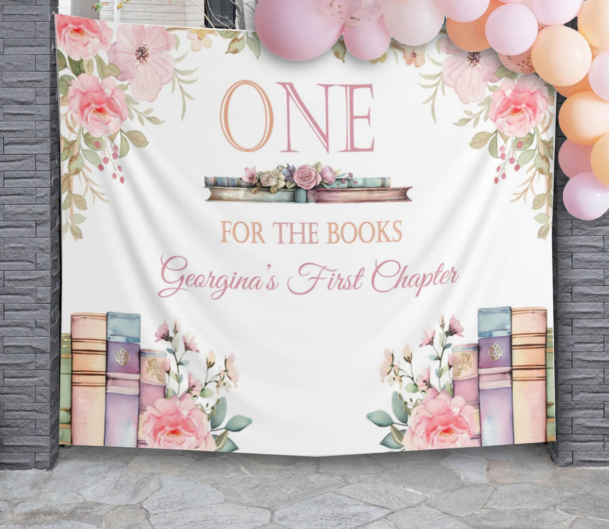 One for the Books Backdrop First Chapter 1st Birthday Party Banner