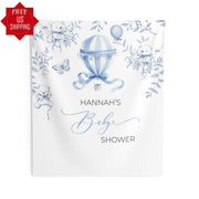 Floral Baby Shower Backdrop Hot Air Balloon Boy Baby Shower Sign Couquette Bow