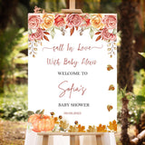 Fall in Love Baby Shower Decor Pumpkin Leaves Baby Shower Welcome Sign Autumn Baby Sprinkle Foamboard Gender Neutral Boho Decor Custom Sign