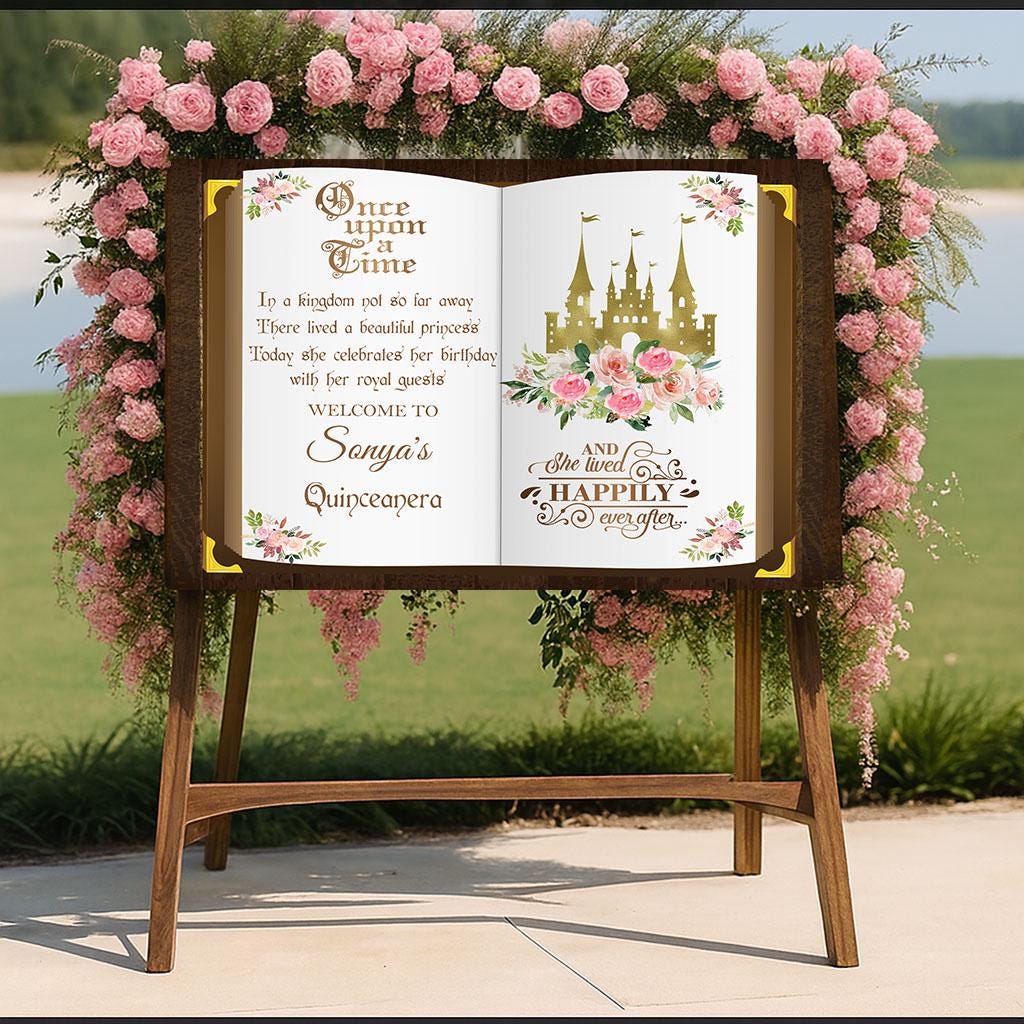 Printed Quince Birthday Welcome Sign Once Upon a Time Birthday Decor Sweet 16 15 Anos Princess Party Foamboard Personalized Castle Poster