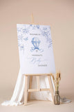 Printed Toile De Jouy Blue Baby Shower Welcome Sign Dusty Blue Shower Foamboard Chinoiserie Hot Air Balloon Couquette Bow Poster Bear Decor