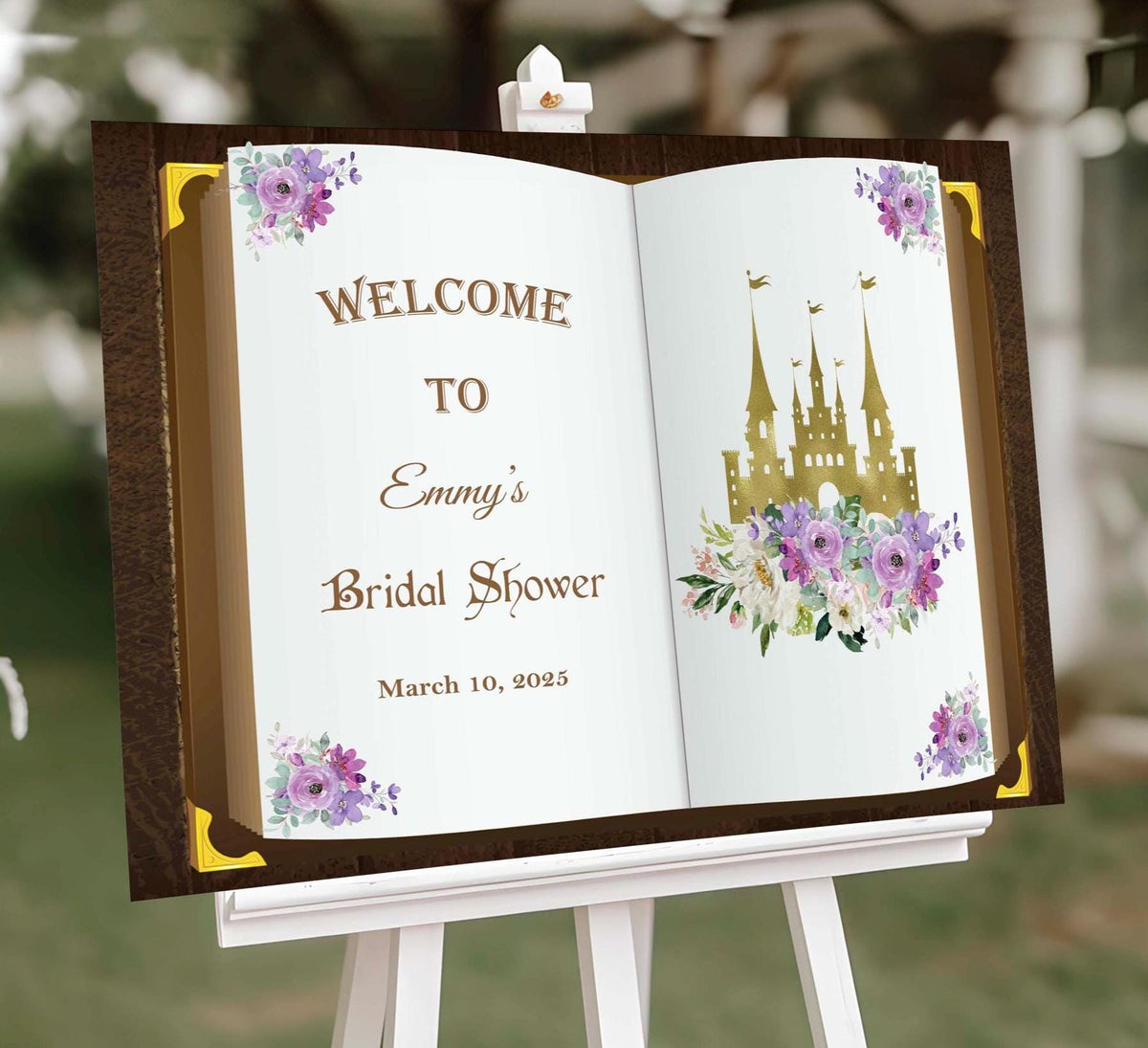 Princess Bridal Shower Sign Purple Floral Fairytale Princess Party Welcome Sign Purple Floral Foamboard Castle Book Wedding Shower Poster