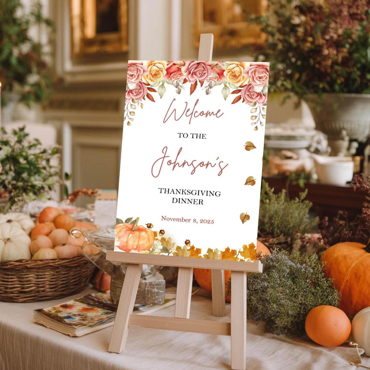 Printed Thanksgiving Dinner Welcome Sign Let's Give Thanks Foamboard