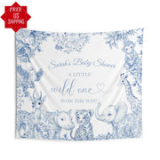 Jungle Baby Shower Banner Dusty Blue Animals Boy Baby Shower