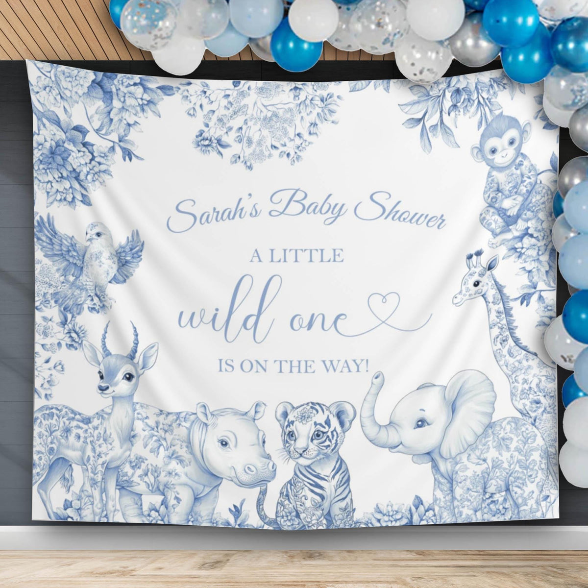 Safari Toile Baby Shower Decor A Little Wild One is on the Way Backdrop
